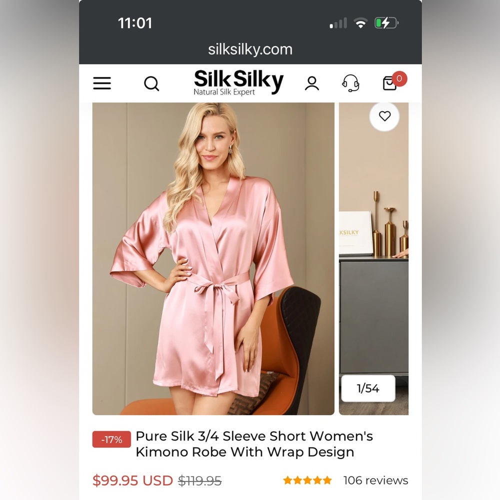 Silksilky Women's Silk Kimono Robe in Pink